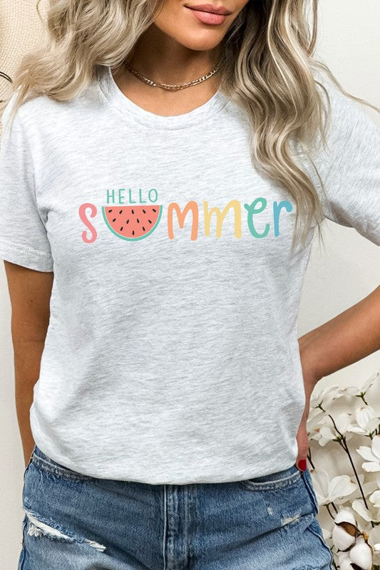 Hello Summer Pastel Rainbow Watermelon Graphic Tee