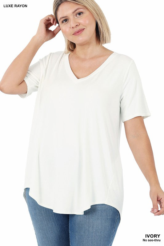 Luxe Rayon S/Sleeve V-Neck Hi-Low Hem Top - PLUS