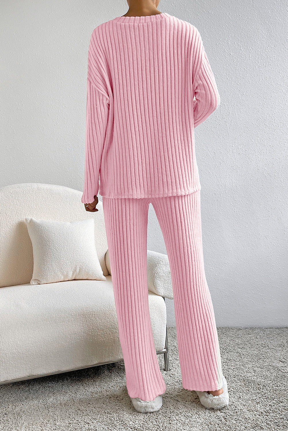 Light Pink Ribbed Lounge Set