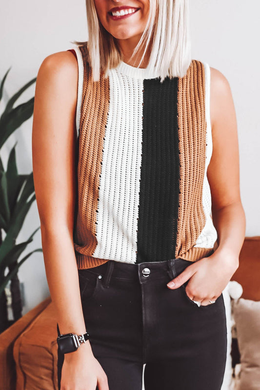 Khaki Stripe Color Block Sweater Vest