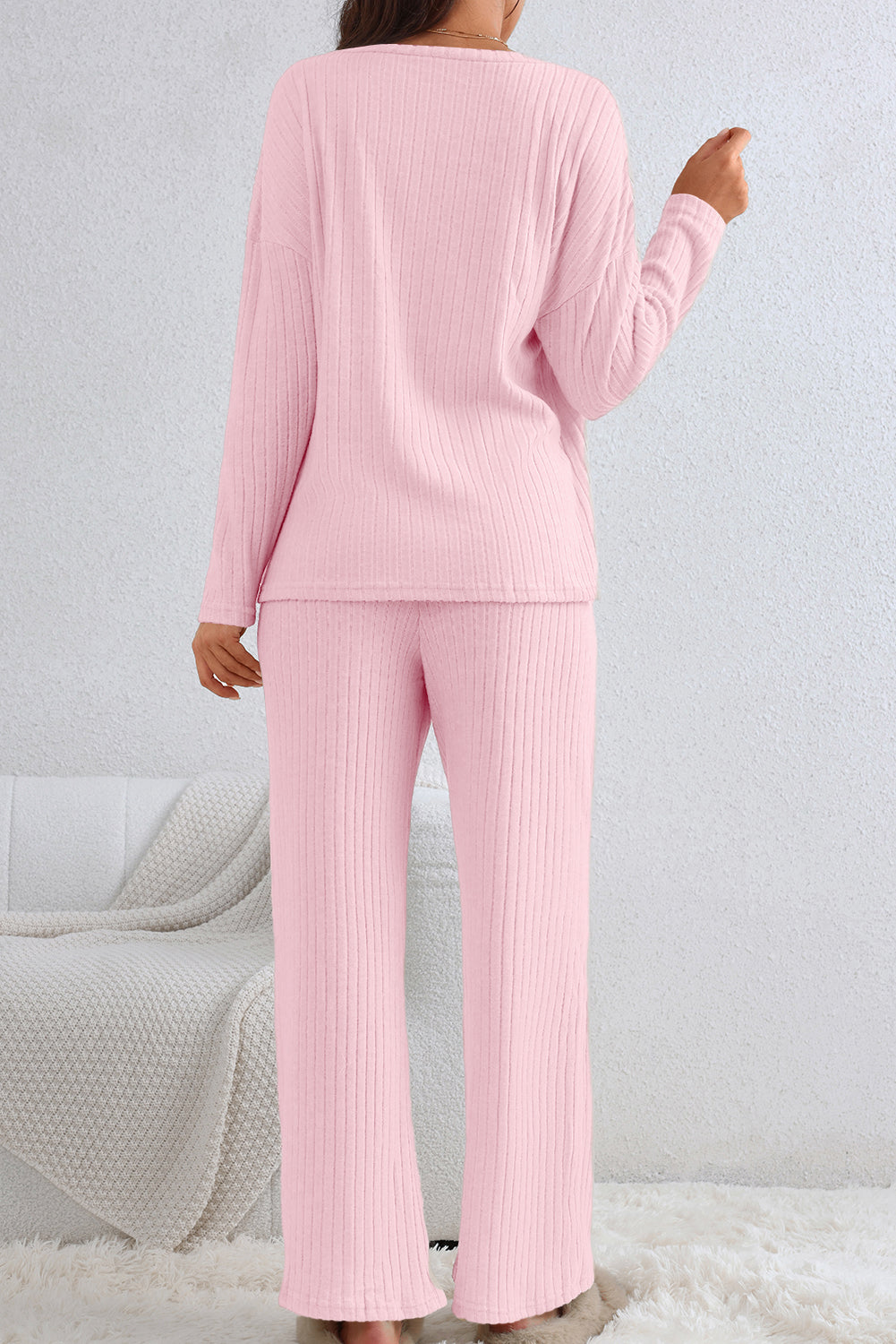 Light Pink Ribbed Lounge Set