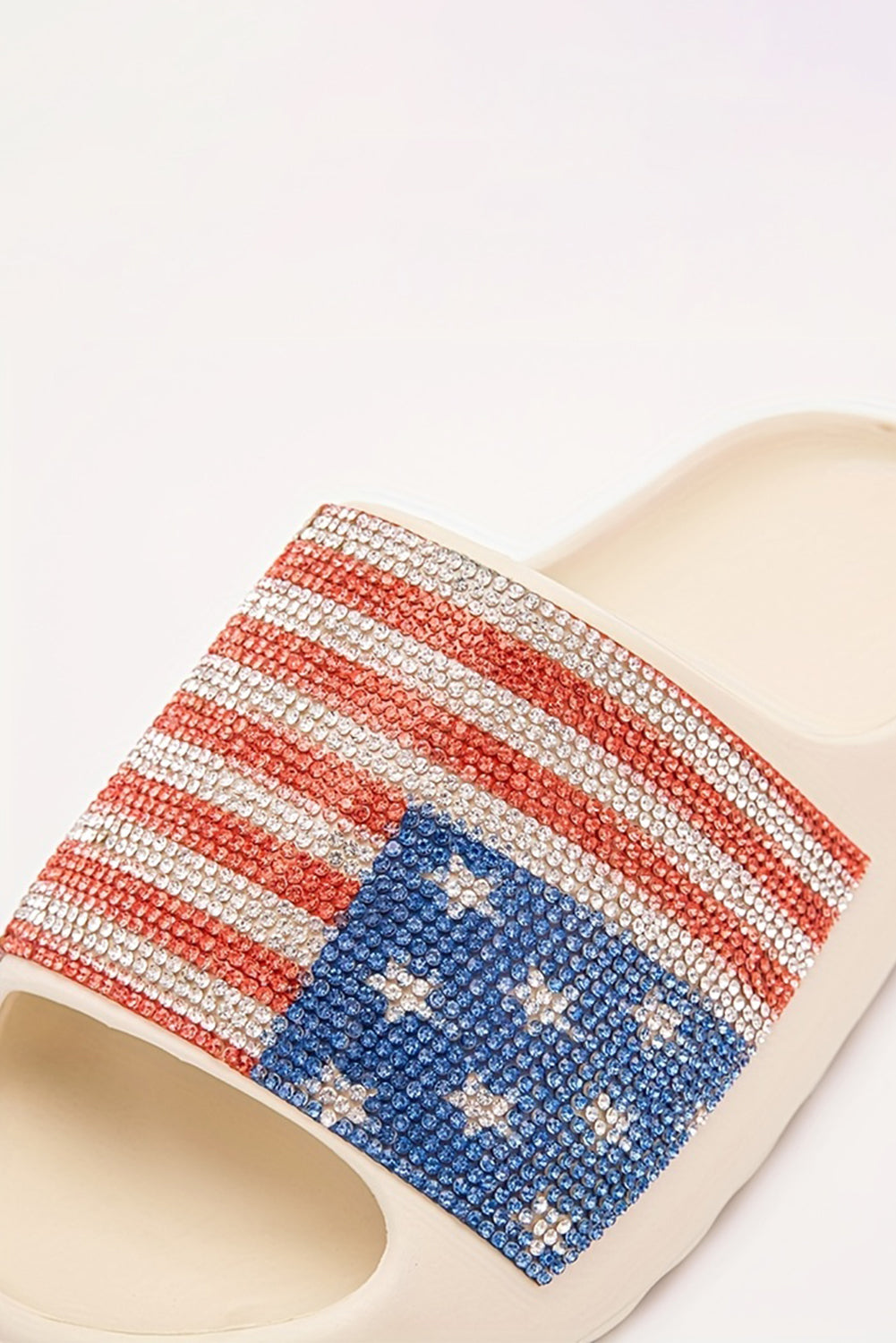 White Rhinestone American Flag Thick Sole Slippers