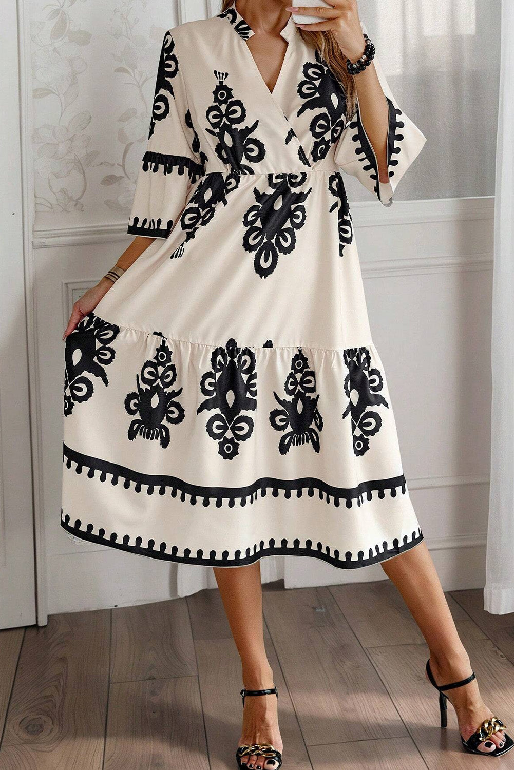 Beige Western Geometric Print Midi Dress – Farmhouse Signs and Co.