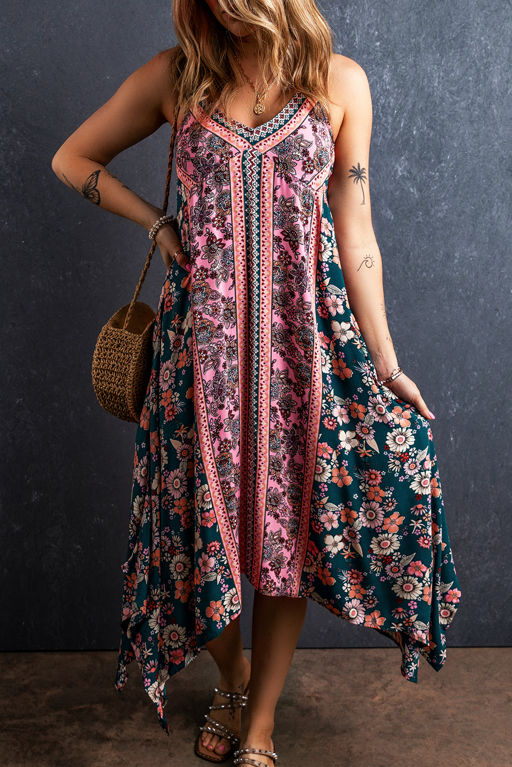 Pink Bohemian Patchwork Sundress