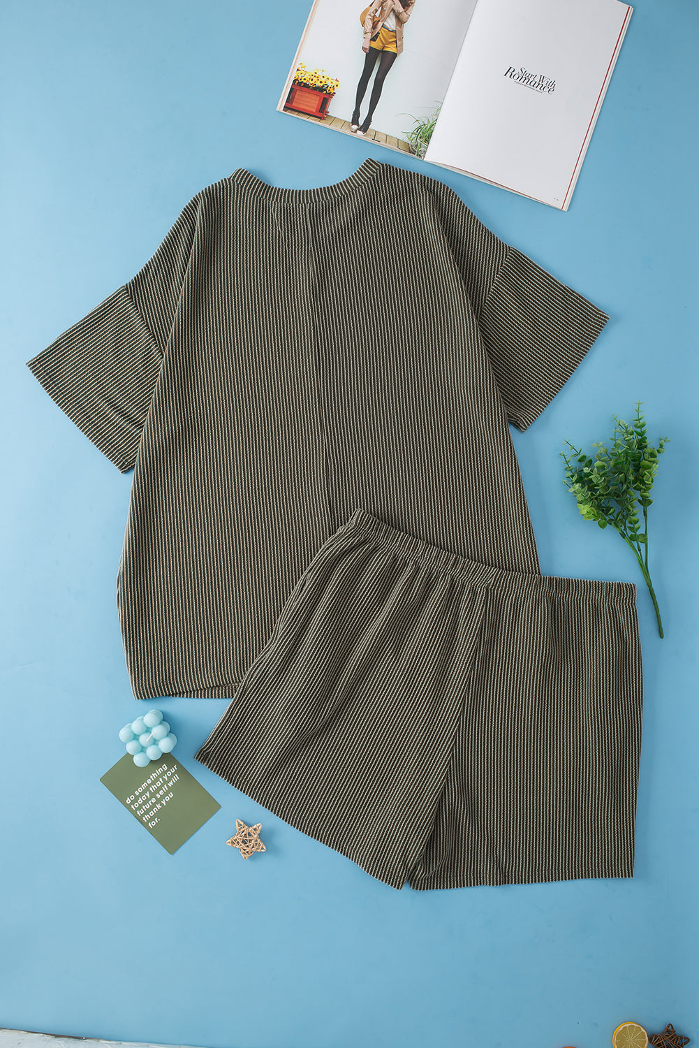 Moss Green Rib Knit Lounge Set - PLUS