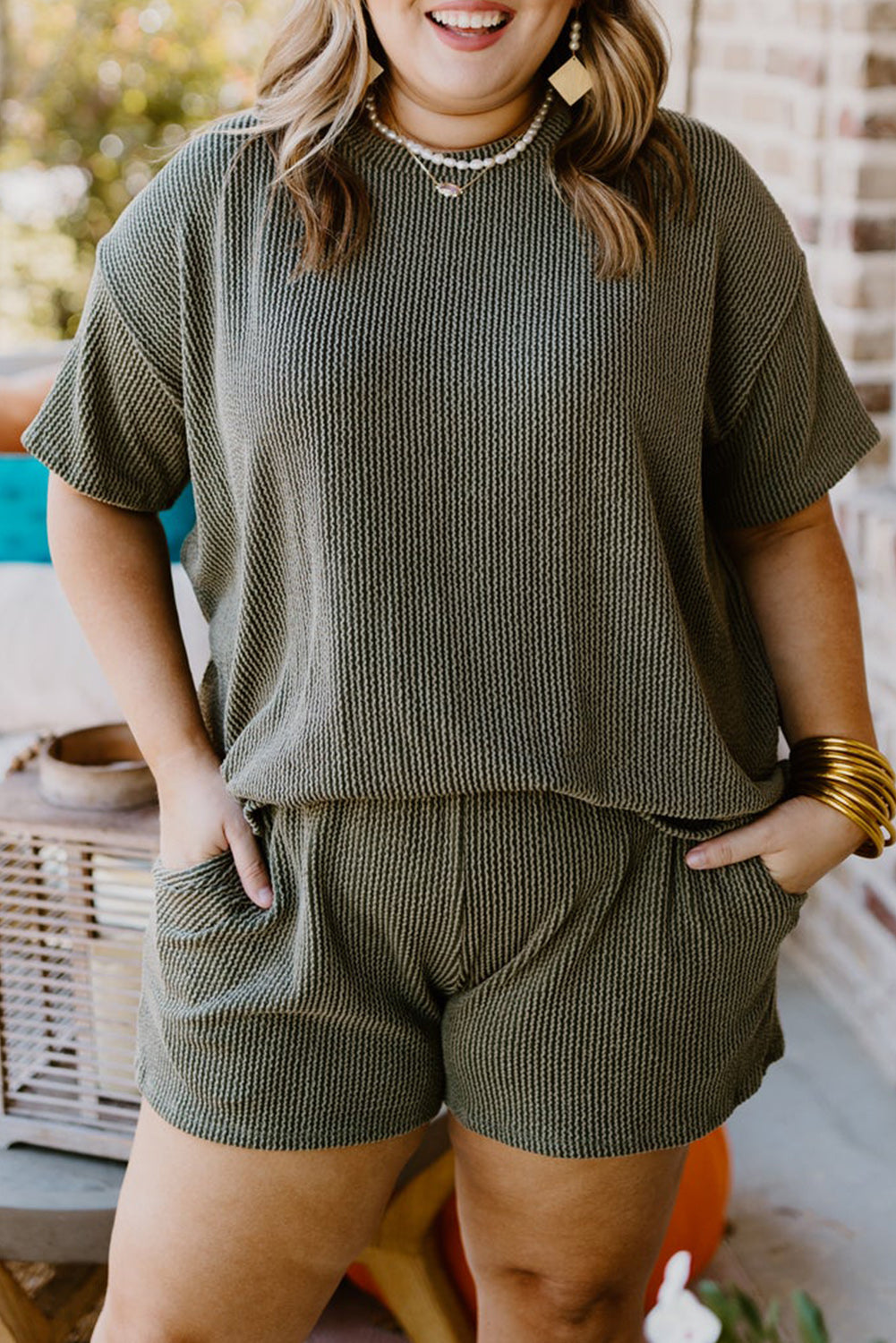 Moss Green Rib Knit Lounge Set - PLUS