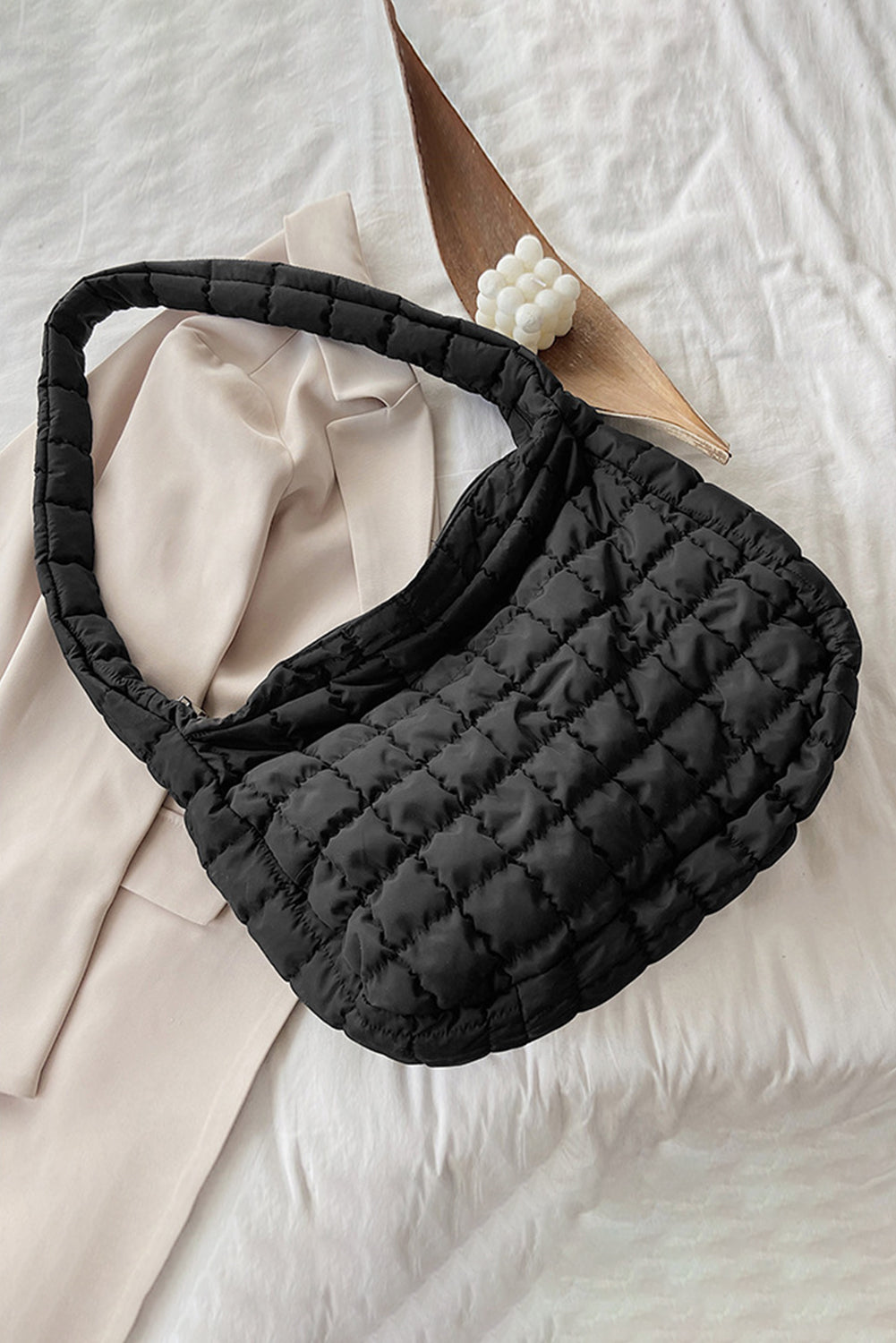 Black Quilted Zip Shoulder Bag