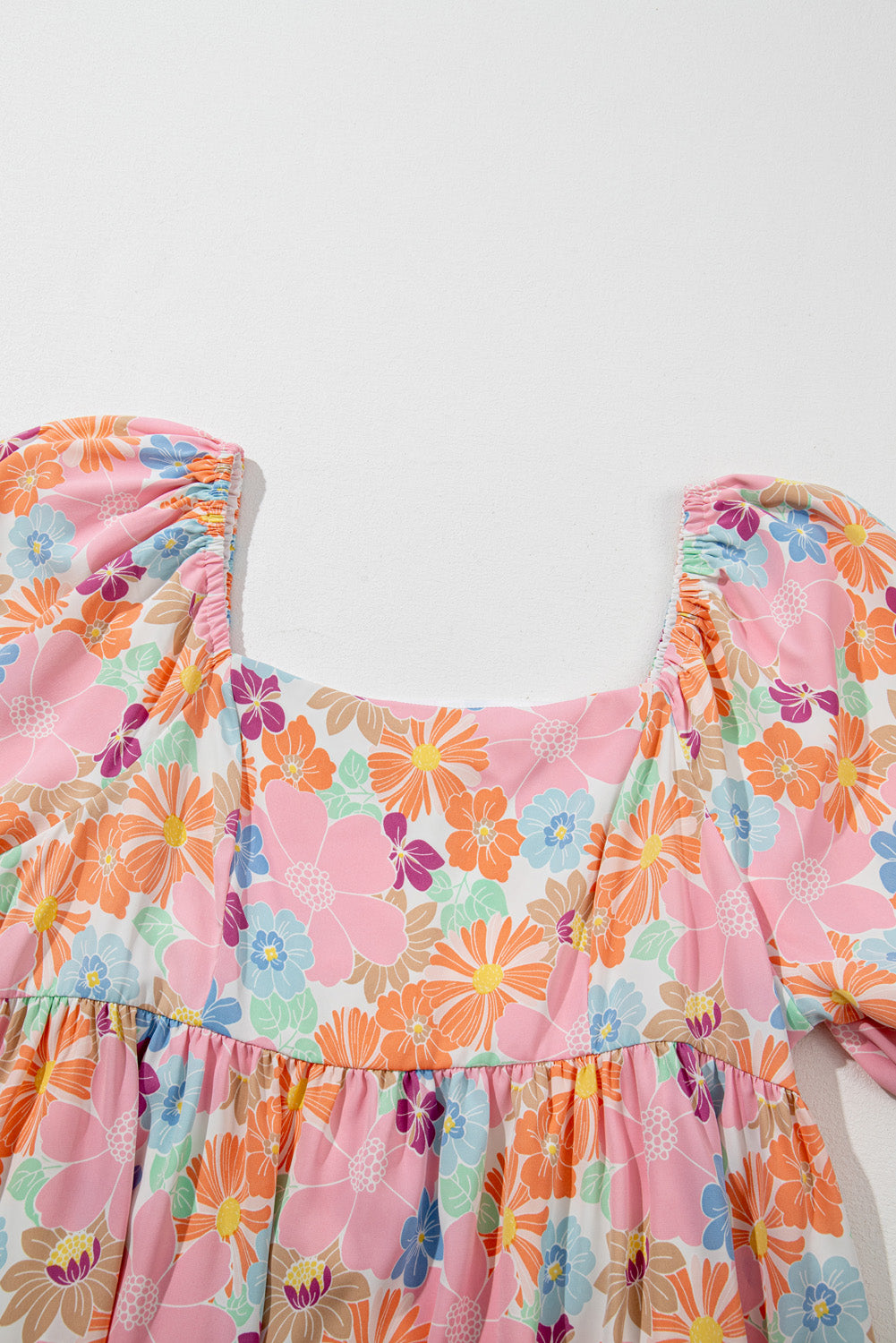 Multicolour Floral Puff Sleeve Dress - PLUS
