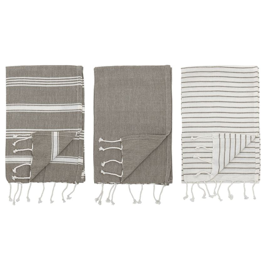 Grey Cotton Striped Towel Set