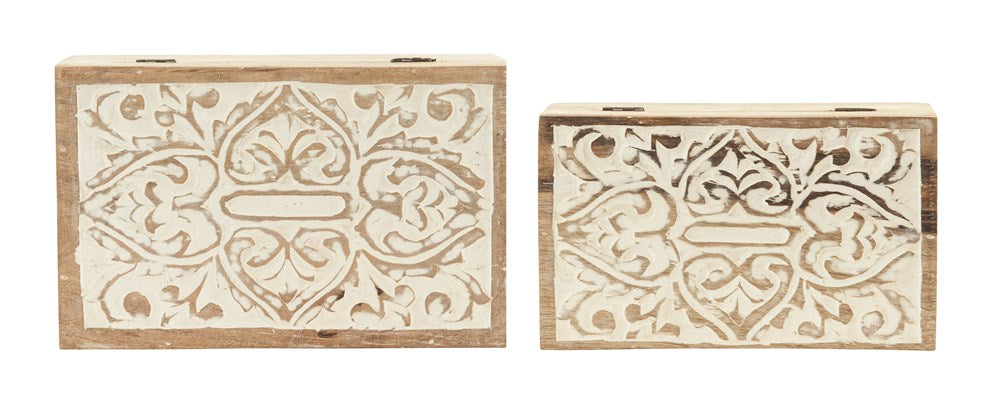 Hand-Carved Mango Wood Boxes, Whitewashed