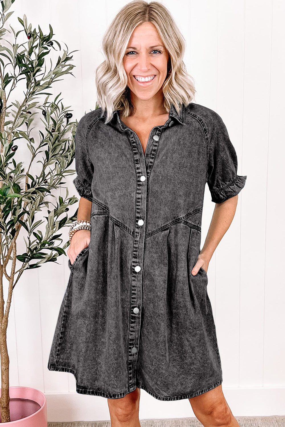 Grey Mineral Wash Denim Dress