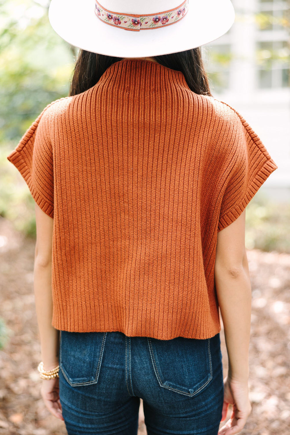 Mineral Red Patch Pocket Ribbed Knit Short Sleeve Sweater