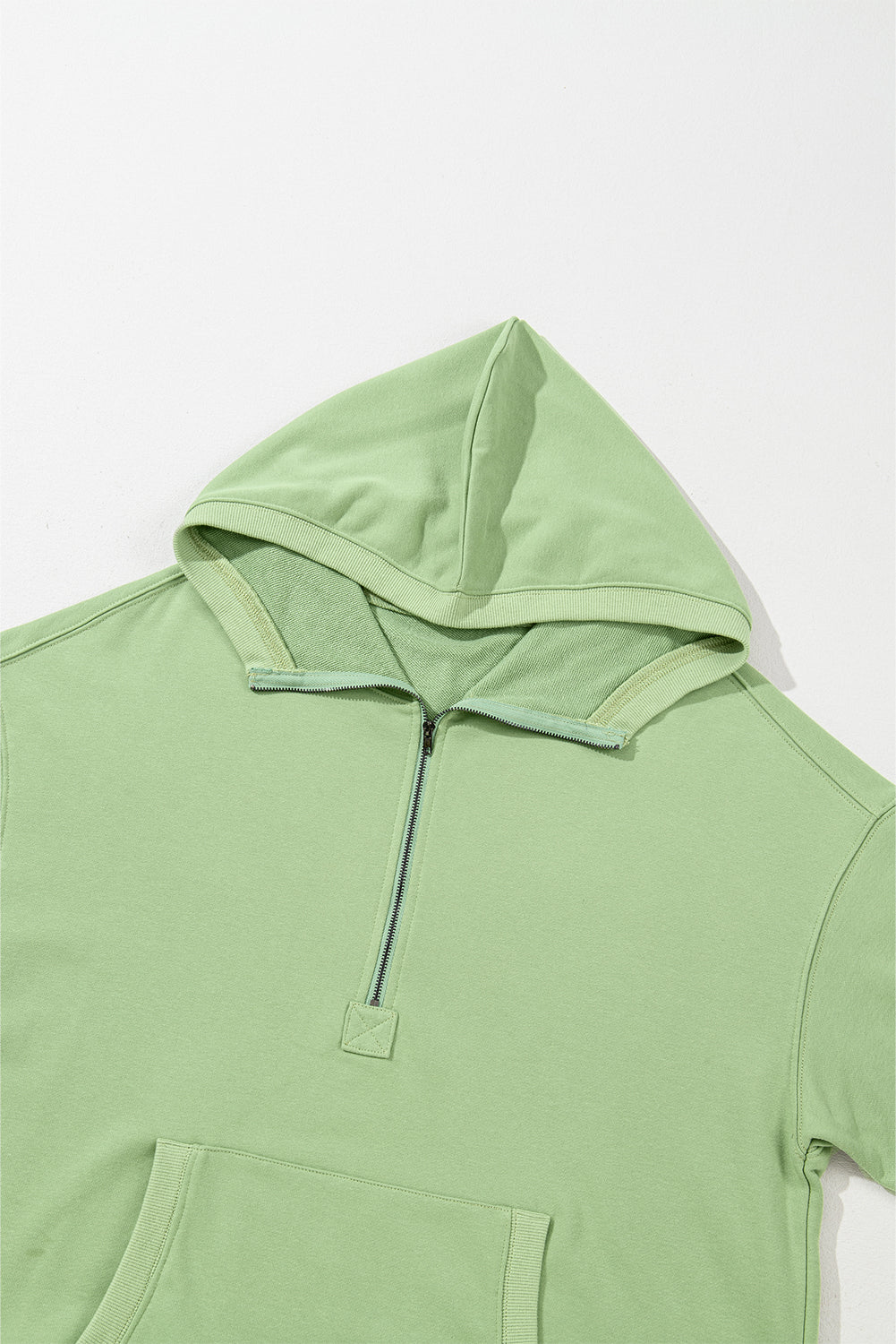 Bonbon Solid Kangaroo Pocket Half Zipper Oversized Hoodie