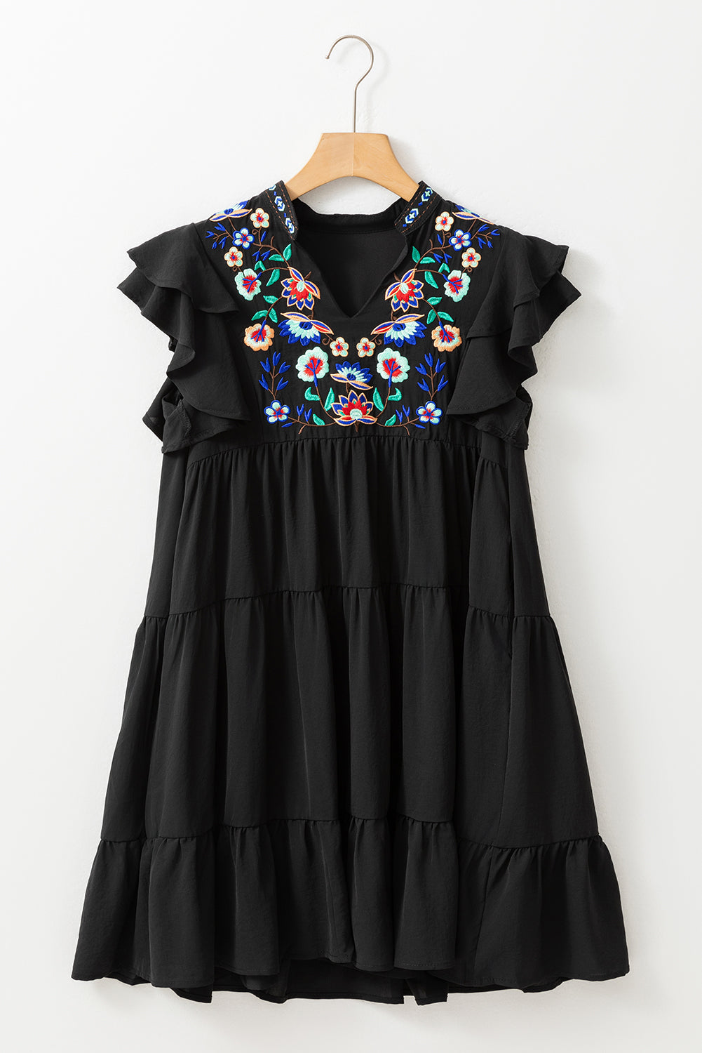 Black Floral Ruffled Mini Dress