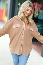 Load image into Gallery viewer, Camel Waffle Rib Hooded Washed Shacket
