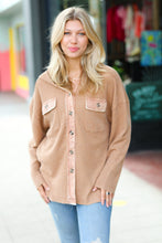 Load image into Gallery viewer, Camel Waffle Rib Hooded Washed Shacket
