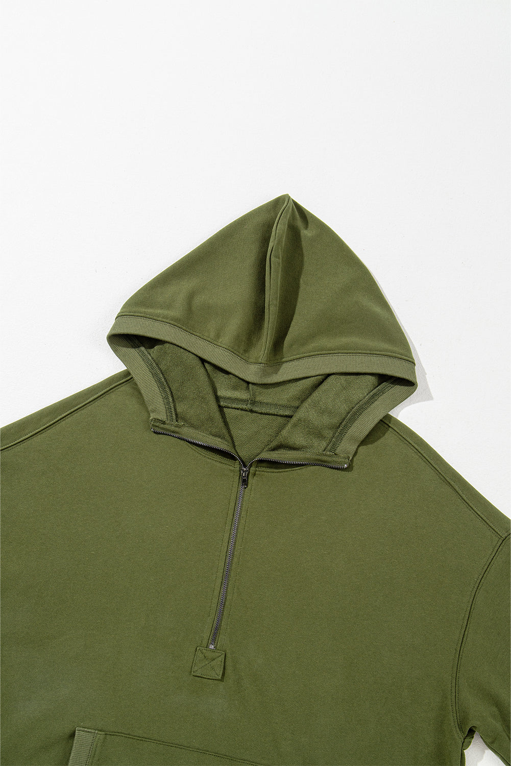 Bonbon Solid Kangaroo Pocket Half Zipper Oversized Hoodie