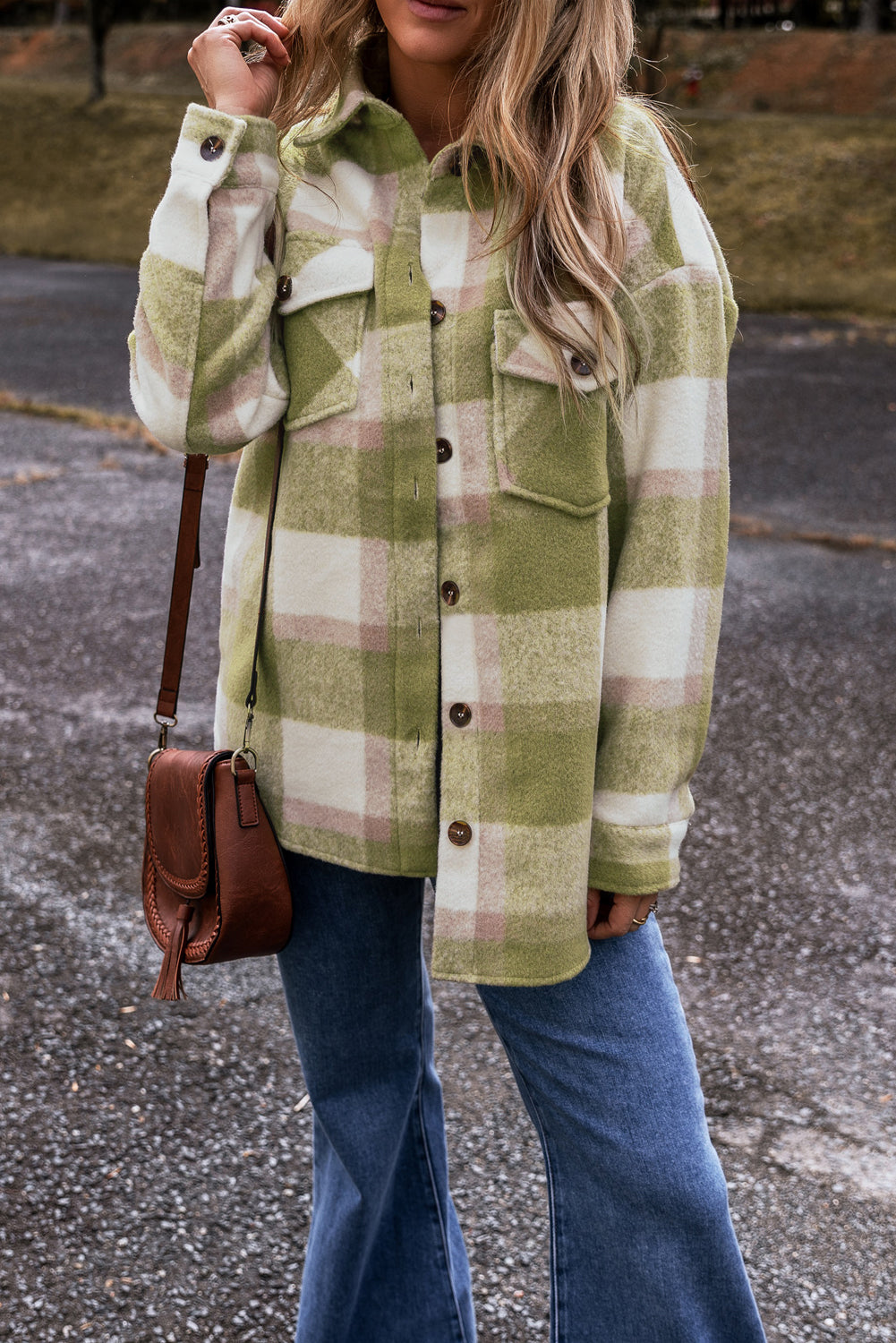 Sage Green Plaid Print Shacket