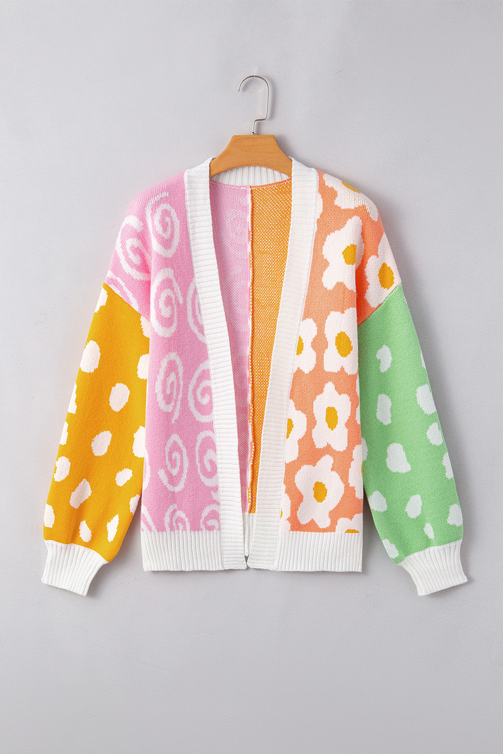 Orange Flower & Dotted Mixed Print Cardigan