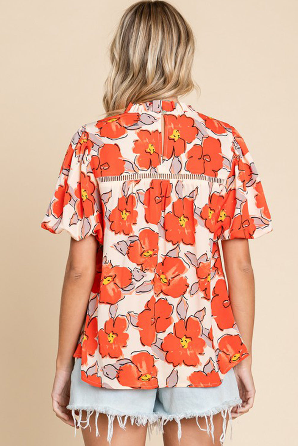 Orange Floral Bubble Blouse