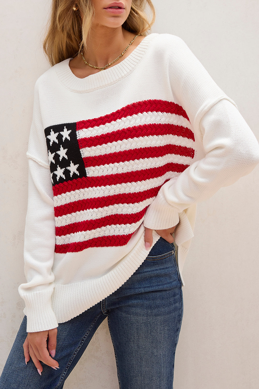 White American Flag Sweater