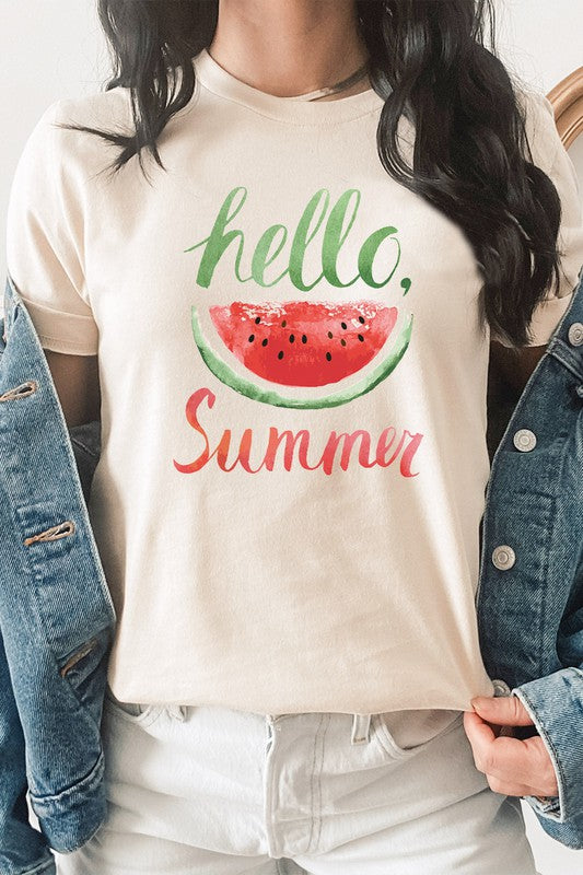 Hello Summer Watercolor Watermelon Graphic Tee