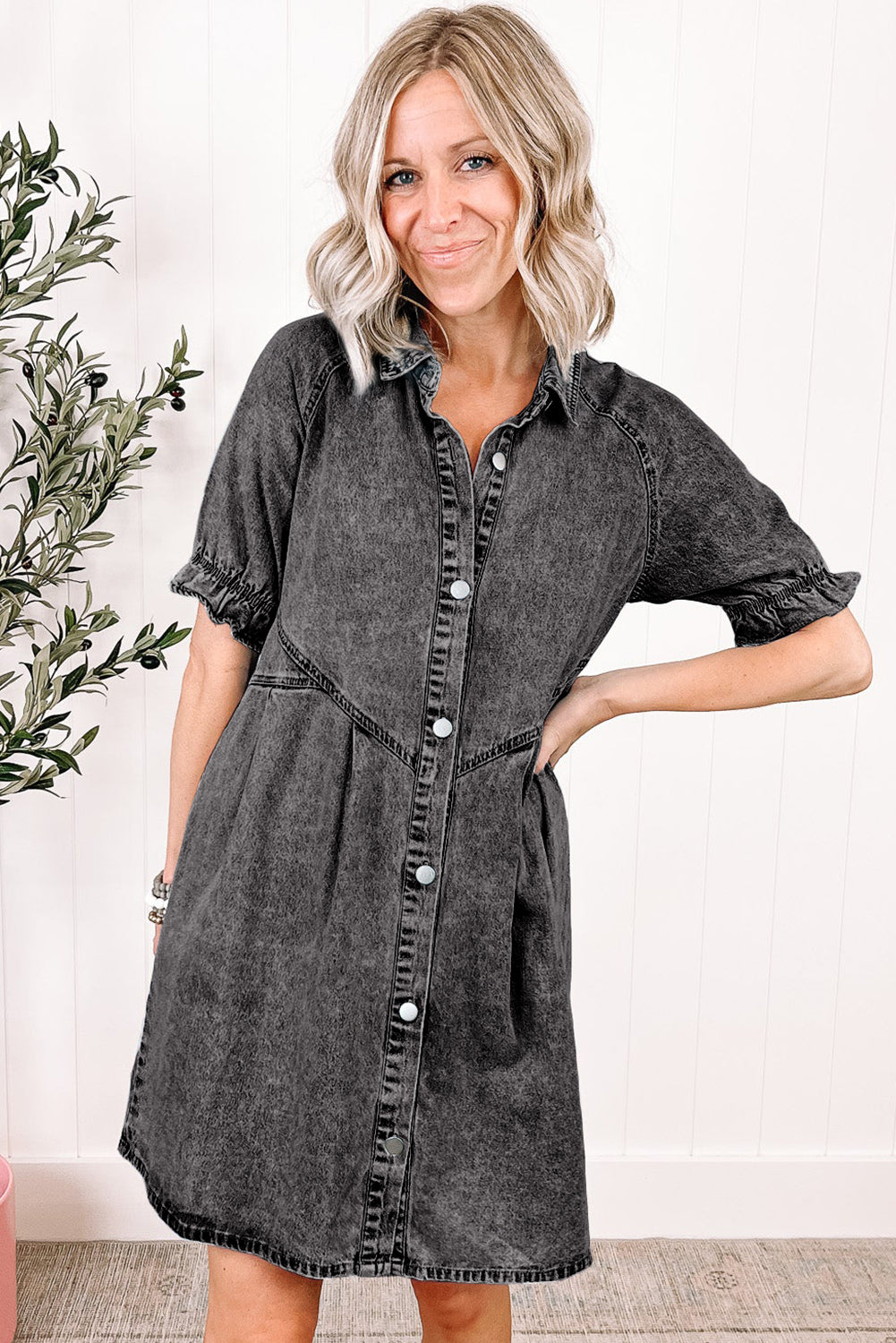 Grey Mineral Wash Denim Dress