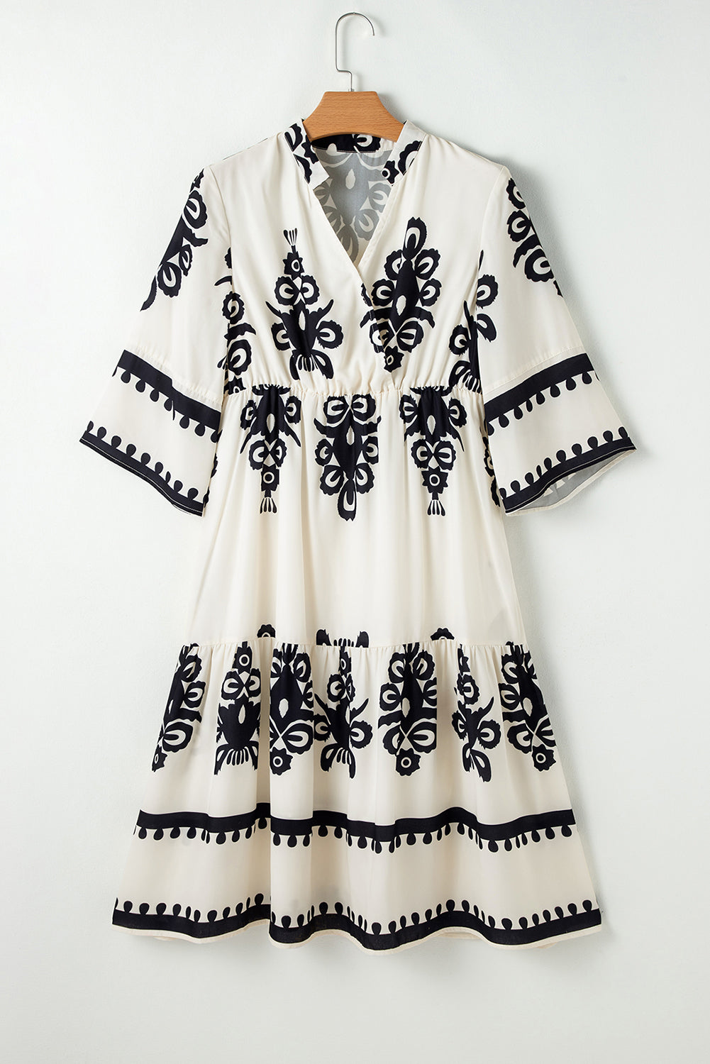 Beige Western Geometric Print  Midi Dress