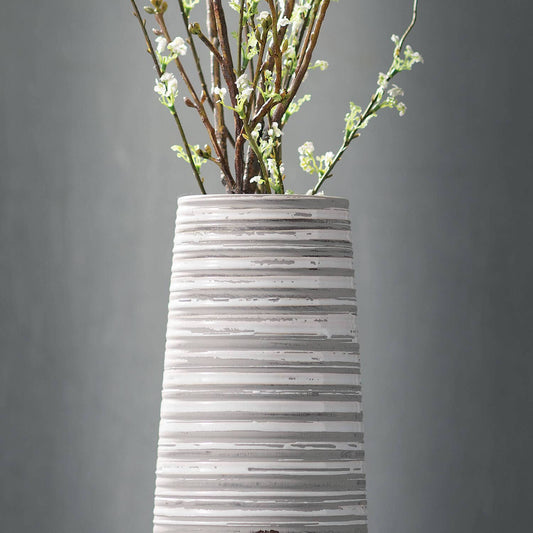 TALL STRIPED GRAY WHITE VASE