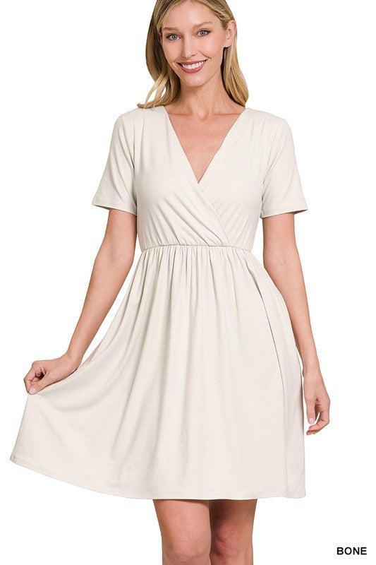 Brushed DTY Buttery Soft Fabric Surplice Dress