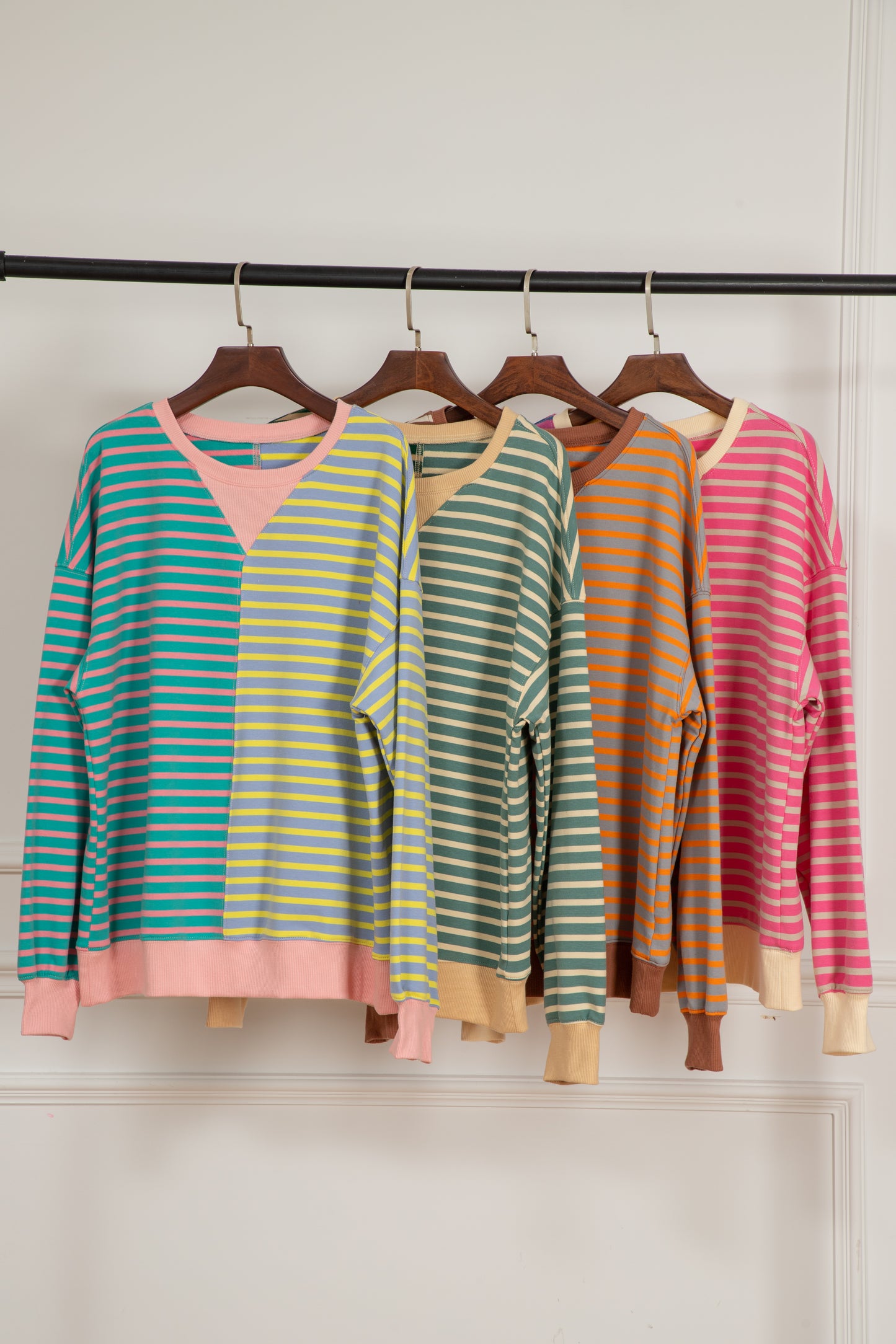 Casual Stripe Colorblock Drop Shoulder Oversize Sweatshirt