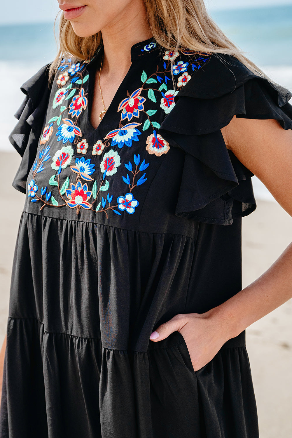 Black Floral Ruffled Mini Dress