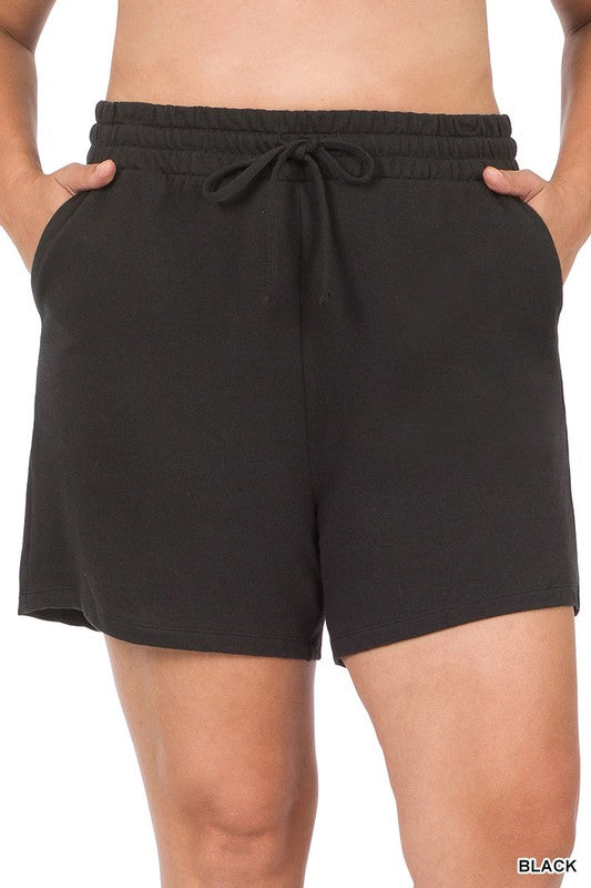 French Terry Drawstring Waist Shorts - PLUS