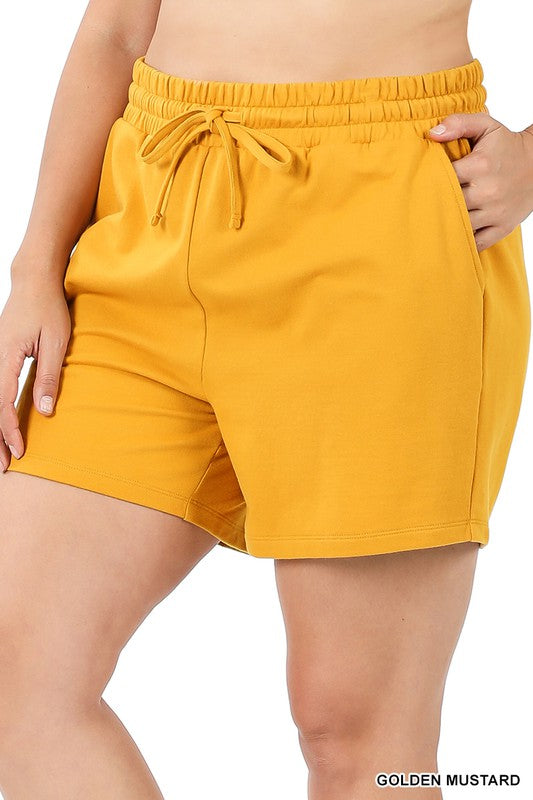 French Terry Drawstring Waist Shorts - PLUS