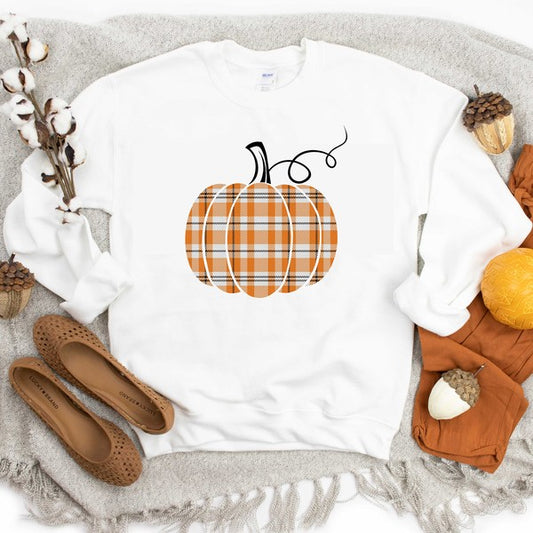 Orange Plaid Pumpkin Graphic Sweatshirt