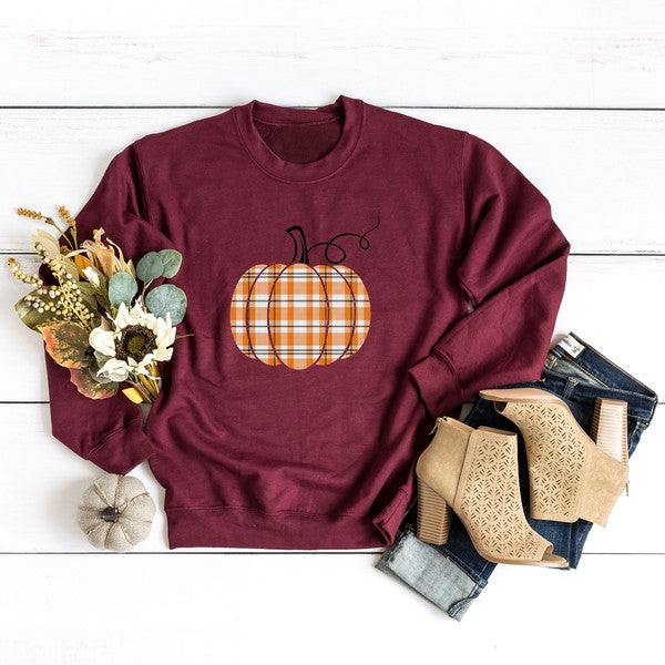 Orange Plaid Pumpkin Graphic Sweatshirt