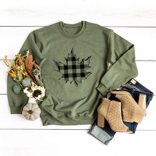 Buffalo Plaid Leaf Sweatshirt