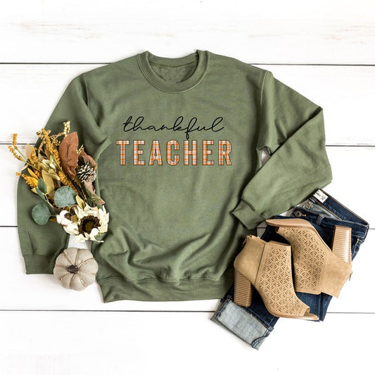 Thankful Teacher Plaid Sweatshirt