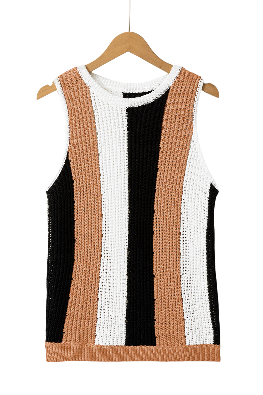 Khaki Stripe Color Block Sweater Vest