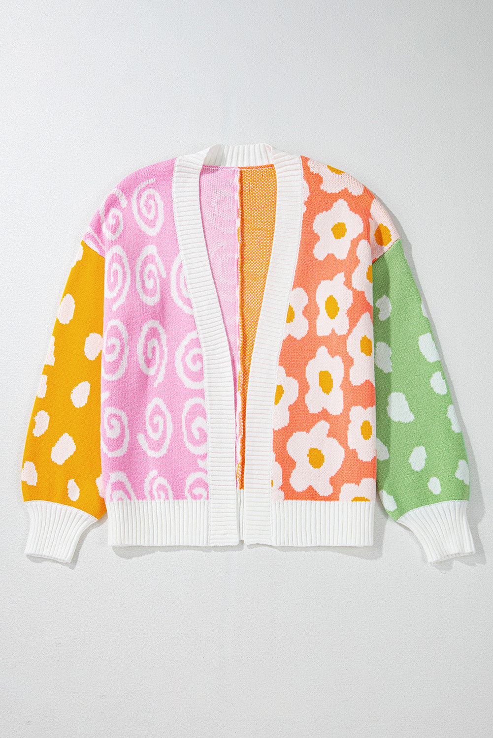 Orange Flower & Dotted Mixed Print Cardigan