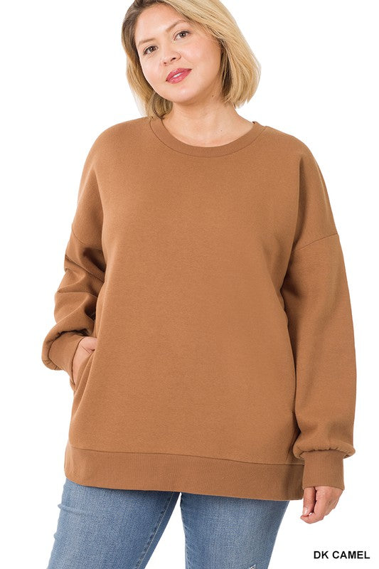 Long Sleeve Round Neck Sweatshirt - PLUS