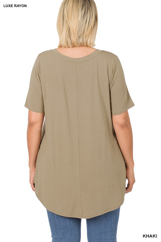 Luxe Rayon S/Sleeve V-Neck Hi-Low Hem Top - PLUS