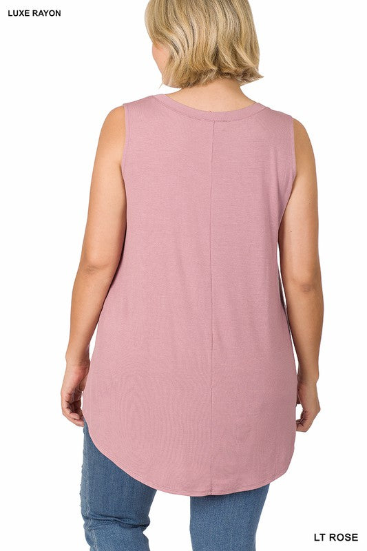 Luxe Rayon Sleeveless V-Neck Hi-Low Hem Top - PLUS