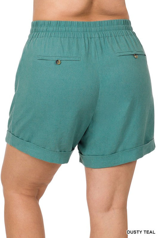 Linen Drawstring-Waist Shorts with Pockets - PLUS