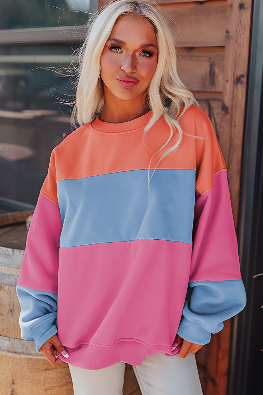 Bright Pink Colorblock Sweatshirt