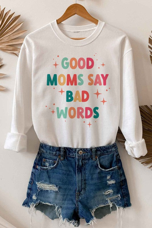 GOOD MOM BAD WORDS GRAPHIC SWEATSHIRT - PLUS