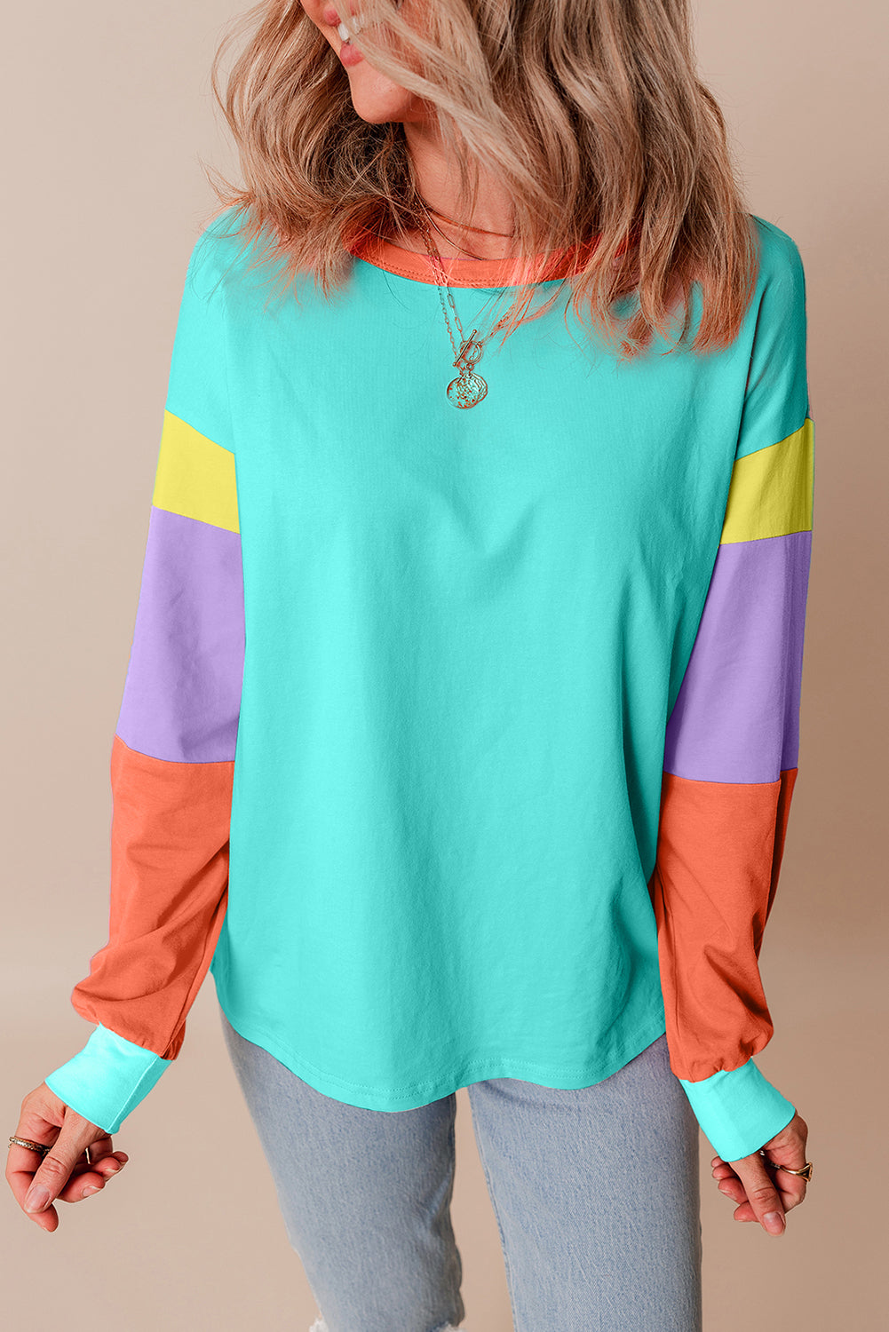 Light Blue Colorblock Patchwork Top