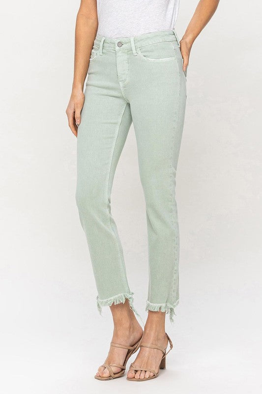 Mid Rise Crop Straight Jeans