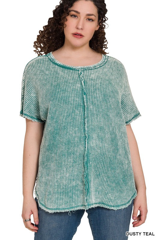 Washed Baby Waffle Short Sleeve Top - PLUS