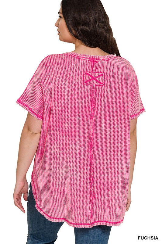 Washed Baby Waffle Short Sleeve Top - PLUS